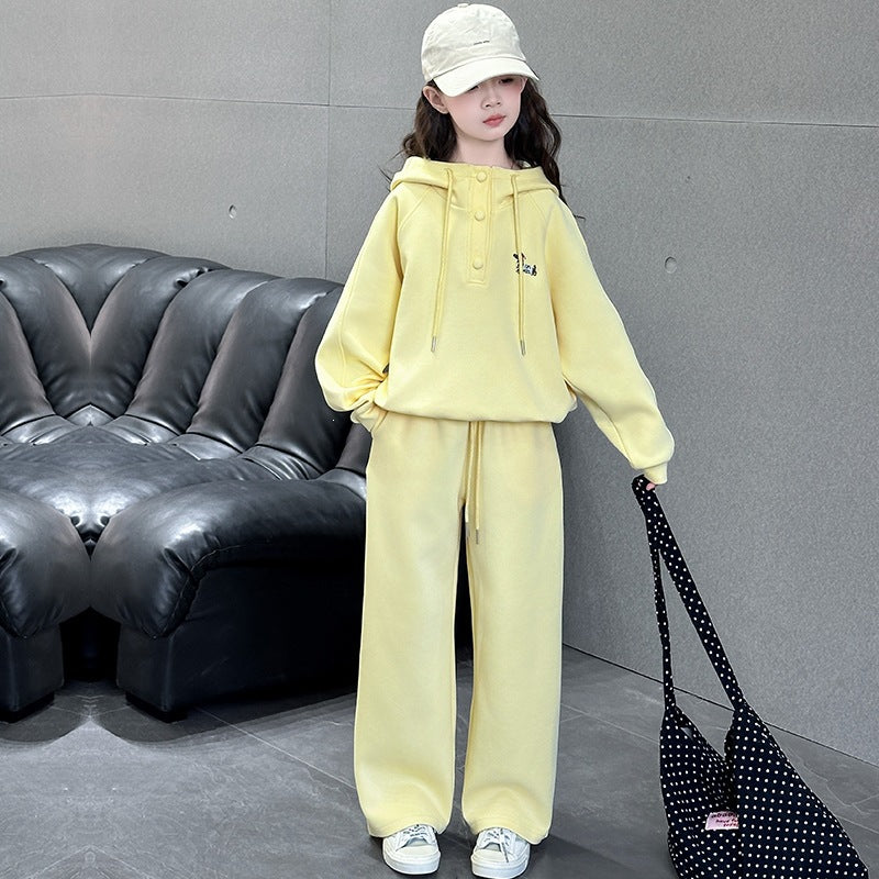 Girls' Casual Hoodie Outfit Set, Two-Piece Sporty Suit for Kids