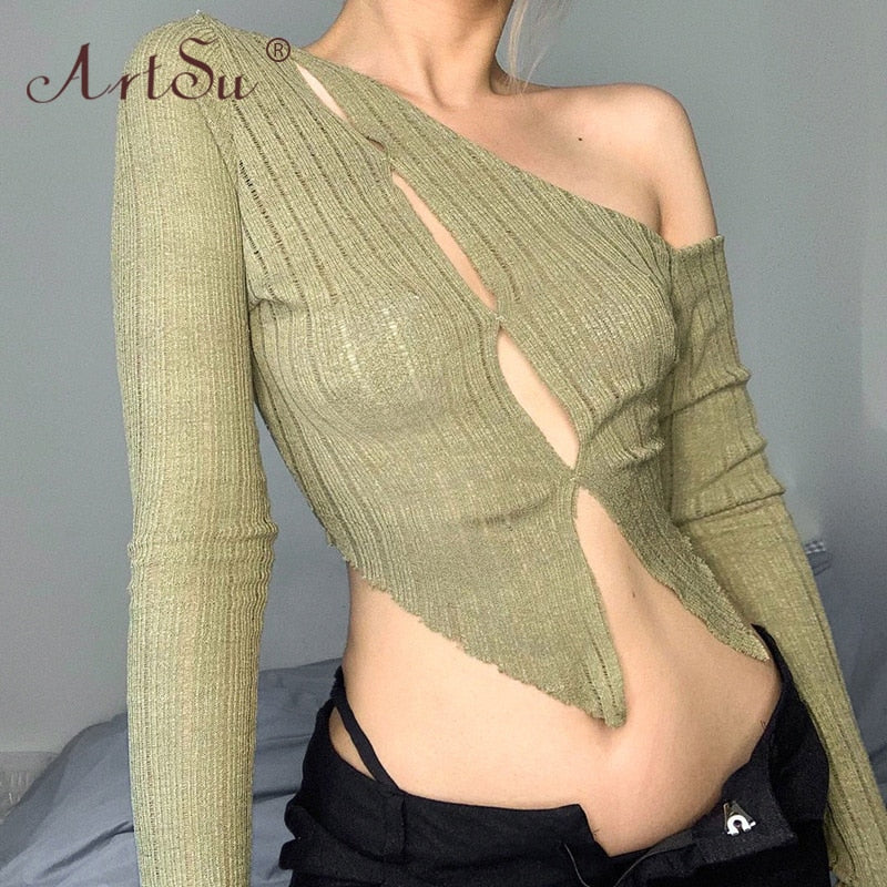Open-Knit Button-Up Crop Top