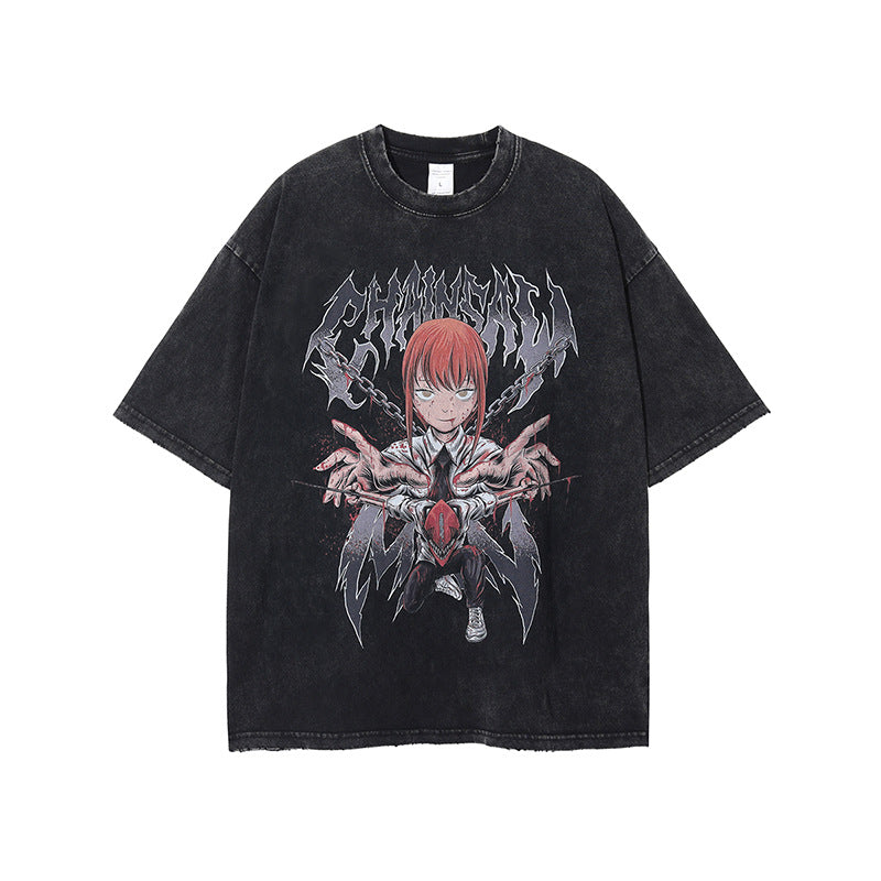 Anime Print Frayed Edge T-Shirt