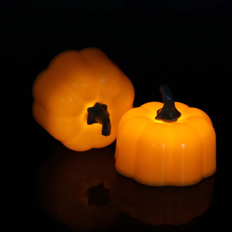 12Pcs 3D Pumpkin Battery Operated LED Electric Candle Light Flameless Tealights Flickering Halloween Festival Party Decoration