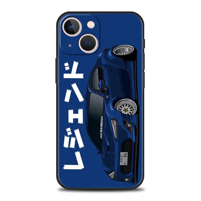 Luxury Phone Case For iPhone 11 12 13 15 14 Pro Max X XR XS 7 8 Plus SE 2020 Black Soft Cover Funda JDM Tokyo Drift Sports Car