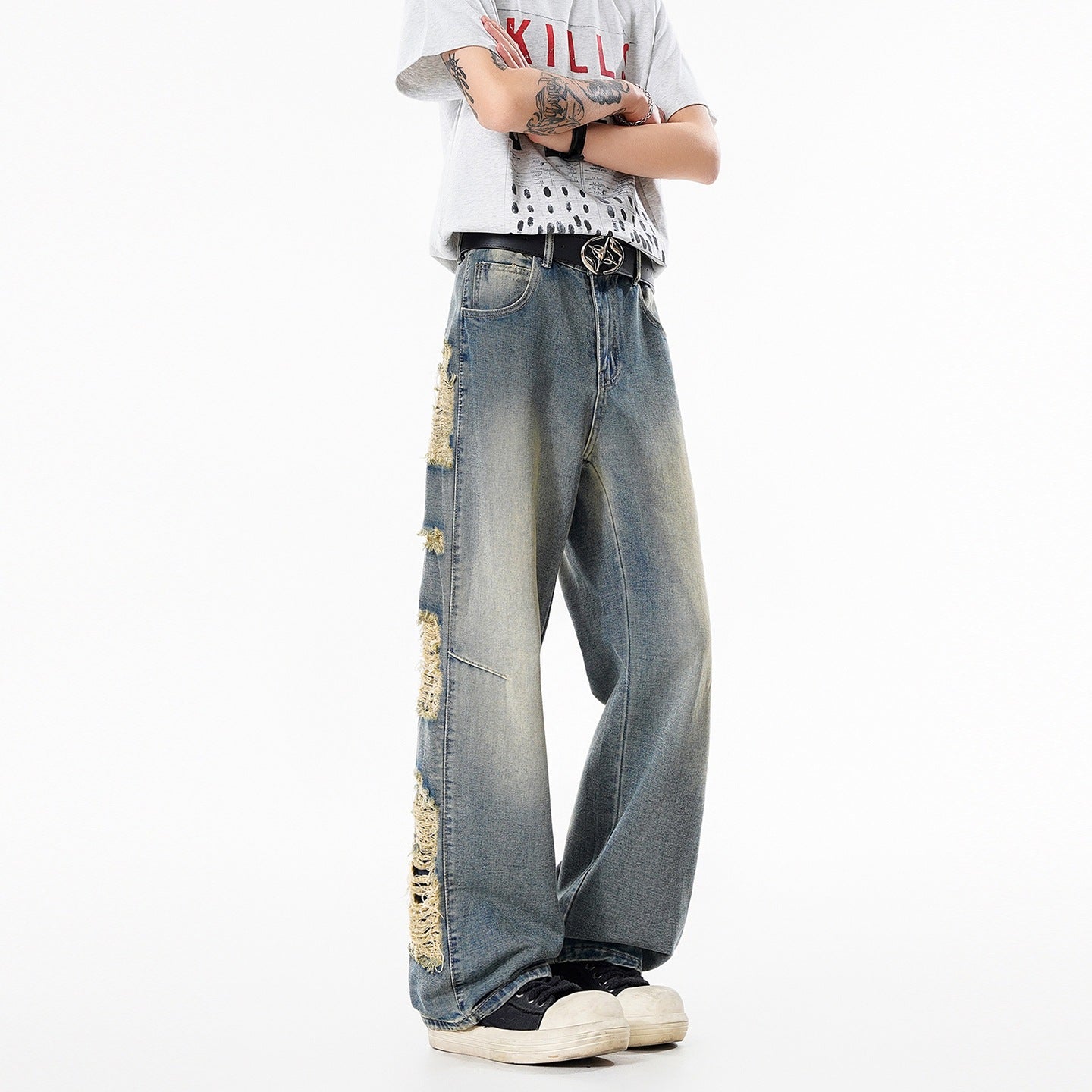 Ripped Jeans Men Style Trendy Loose Breathable