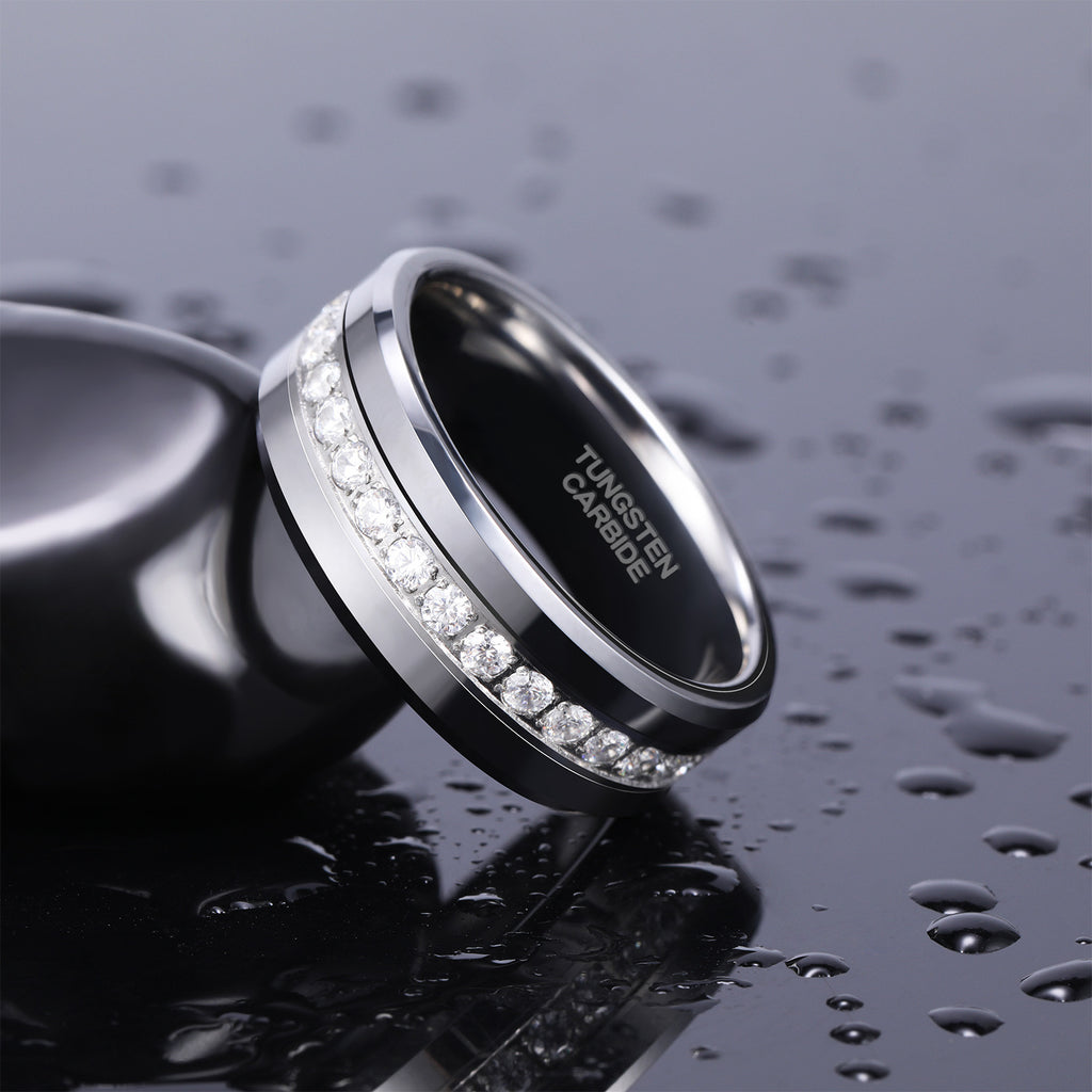 8mm zircon-set tungsten steel ring