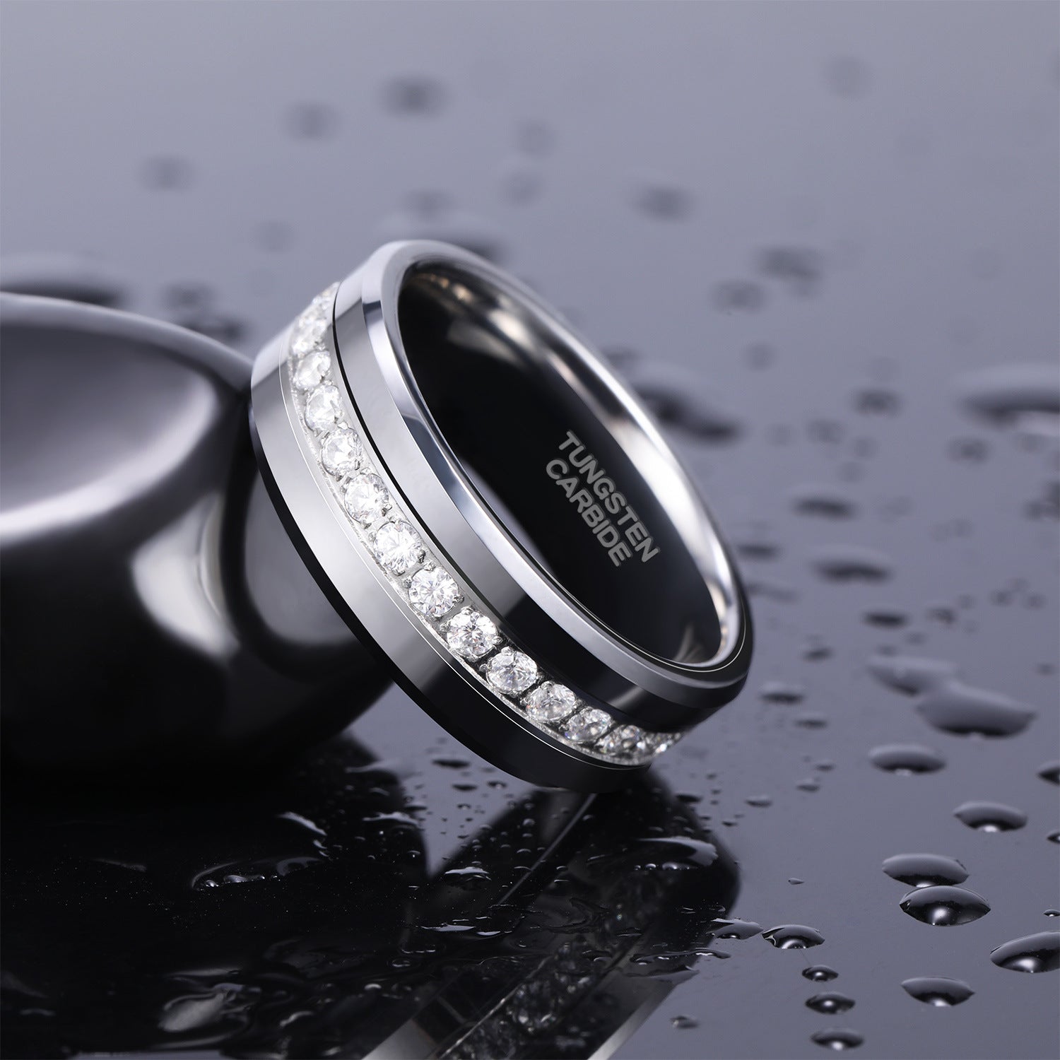 8mm zircon-set tungsten steel ring