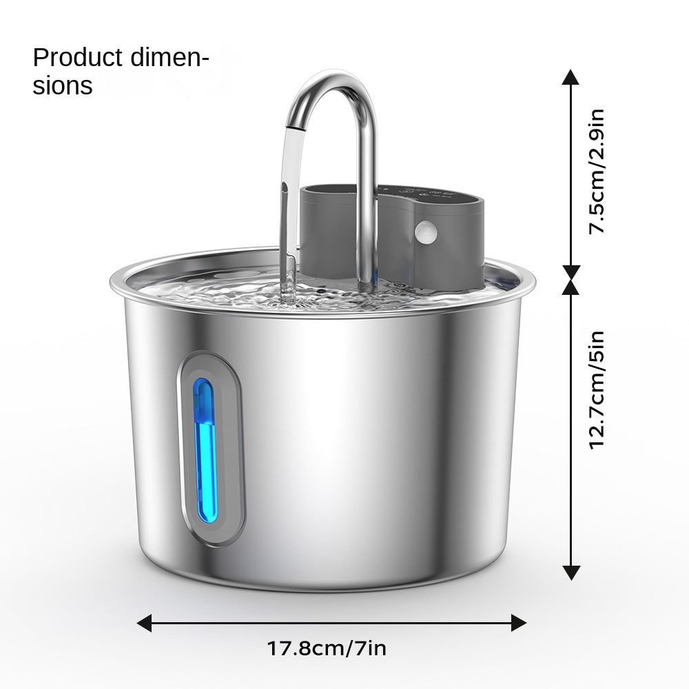 Smart Stainless Steel Cat Water Dispenser, Wireless Sensor, No Plug-in, Automatic Circulation, Large Capacity Pet Water Fountain