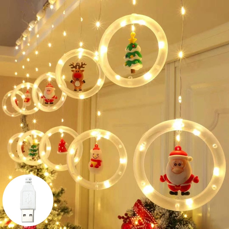Merry Christmas Santa Claus LED Curtain Light Christma Decorations for Home Christmas Tree Decorations Xmas Natale New Year