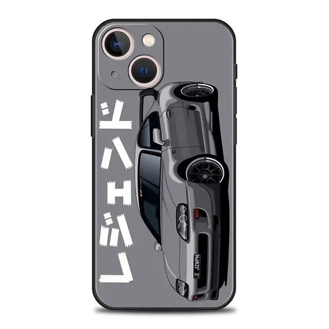 Luxury Phone Case For iPhone 11 12 13 15 14 Pro Max X XR XS 7 8 Plus SE 2020 Black Soft Cover Funda JDM Tokyo Drift Sports Car