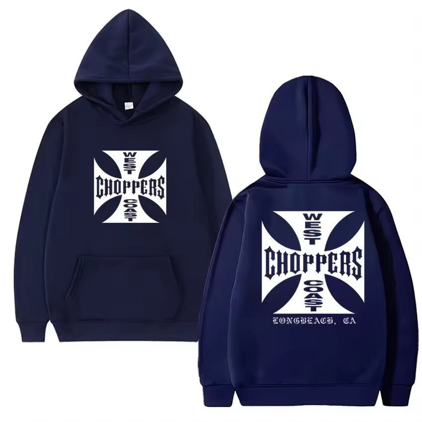 Long Sleeve Hoodie with Double-Sided Print West Coast Retro Sweatshirt