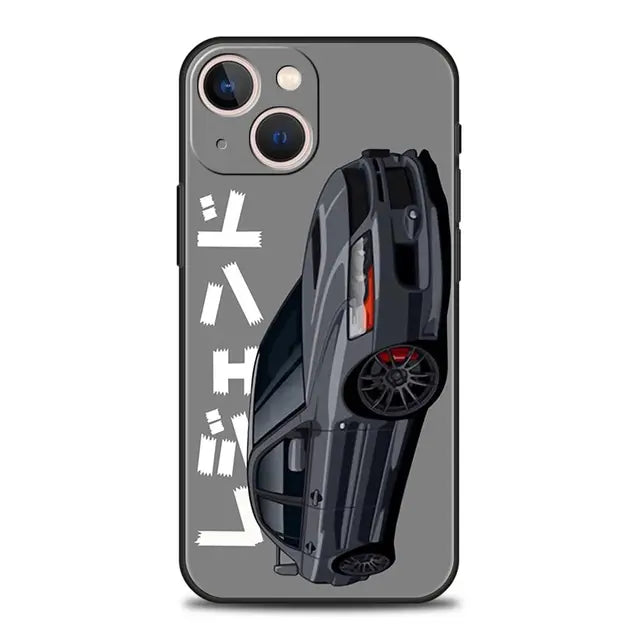 Luxury Phone Case For iPhone 11 12 13 15 14 Pro Max X XR XS 7 8 Plus SE 2020 Black Soft Cover Funda JDM Tokyo Drift Sports Car