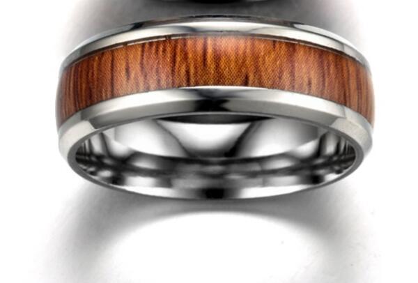 Wood Inlay Stainless Steel Ring