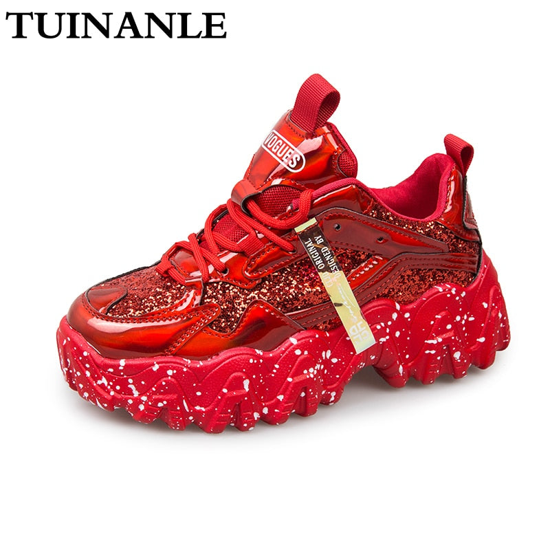 Sneakers Women Autumn Fashion Sequined Cloth Bling Breathable Round Toe Leisure Chunky Women Shoes Tenis Feminino TUINANLE