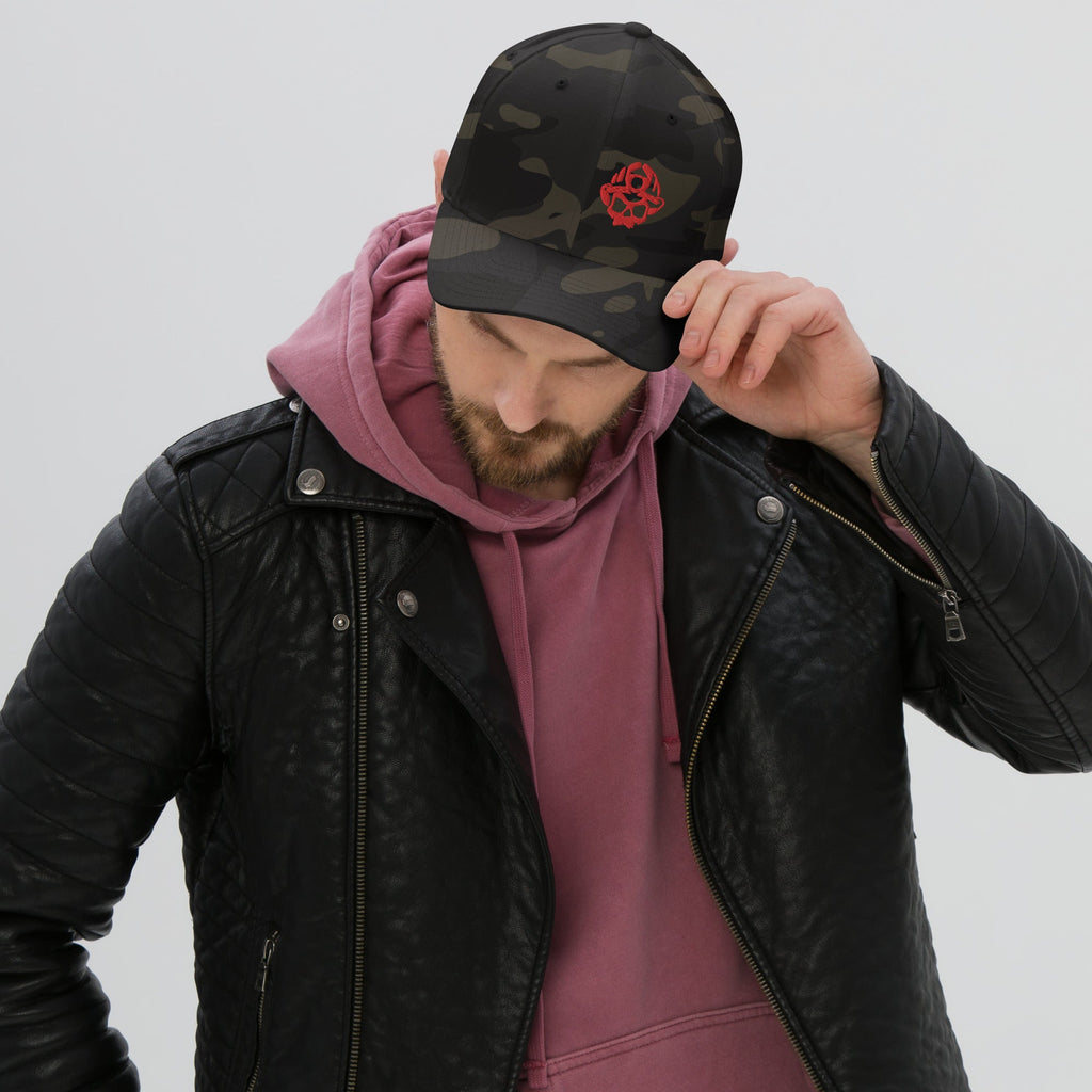 Red 3D Puff Skull Flexfit Hat