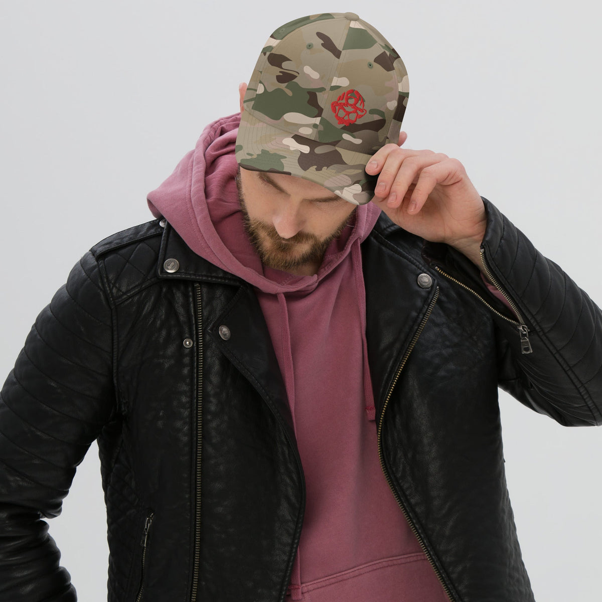 Red 3D Puff Skull Flexfit Hat