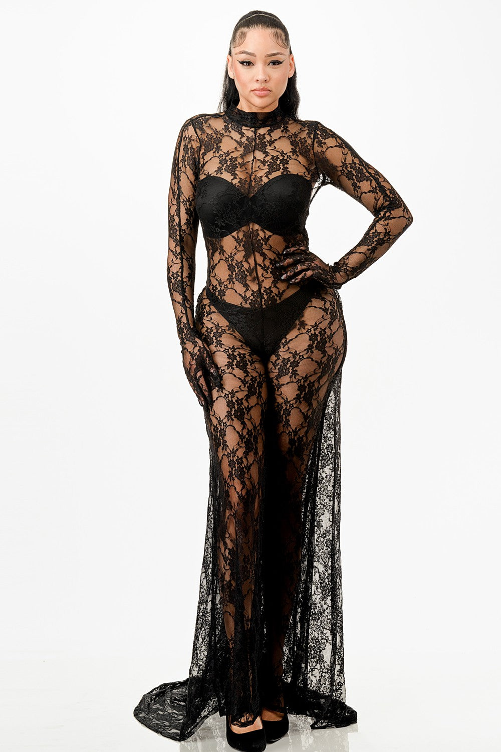 Sexy Lace Part Jumpsuit Maxi Dress