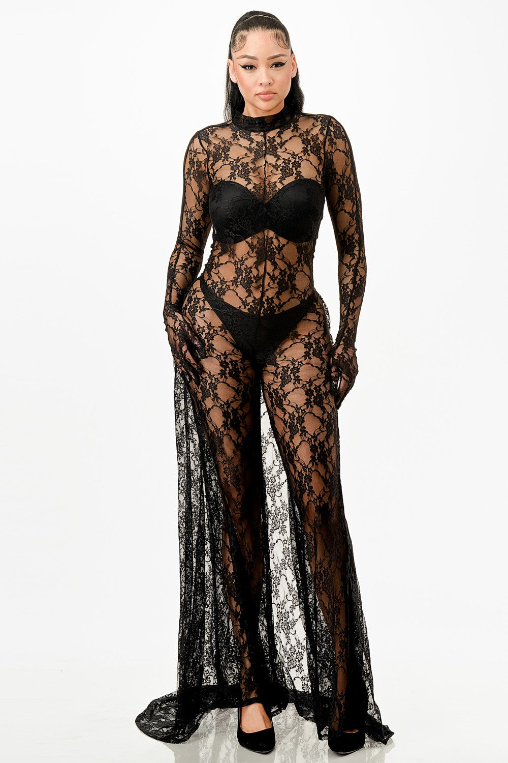 Sexy Lace Part Jumpsuit Maxi Dress